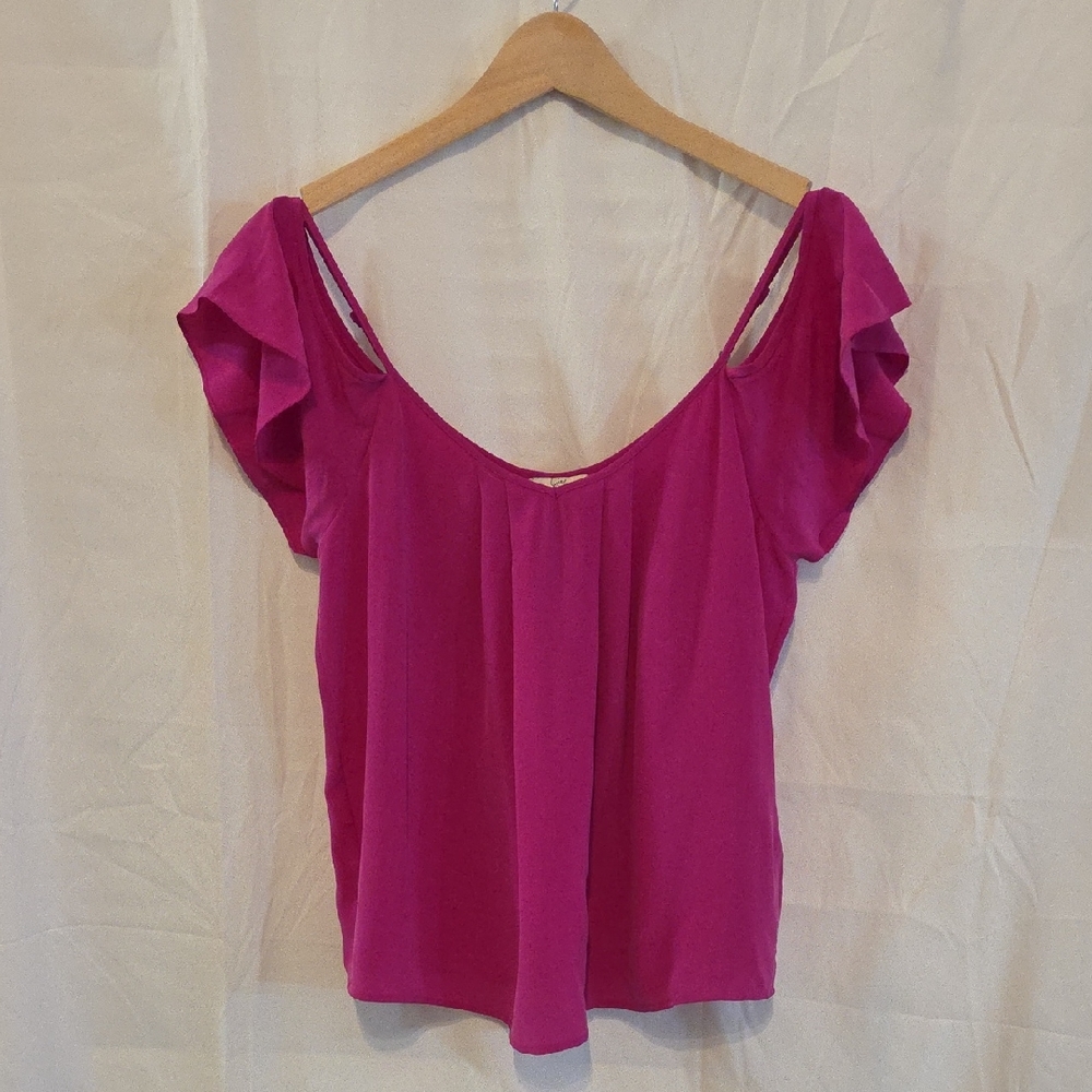 Joie Vibrant Pink Ruffle Sleeve Blouse